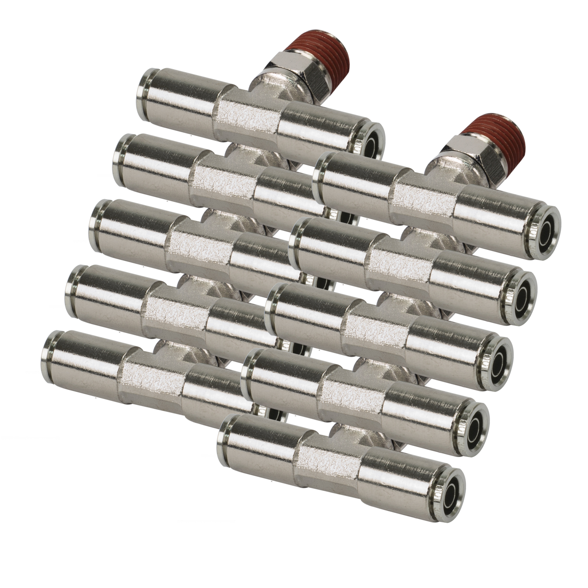 Viair Swivel T Push-to-Connect Fitting - 3/8in. NPT, Nickel-Plated Brass, 200 PSI, Model# 13818-BP
